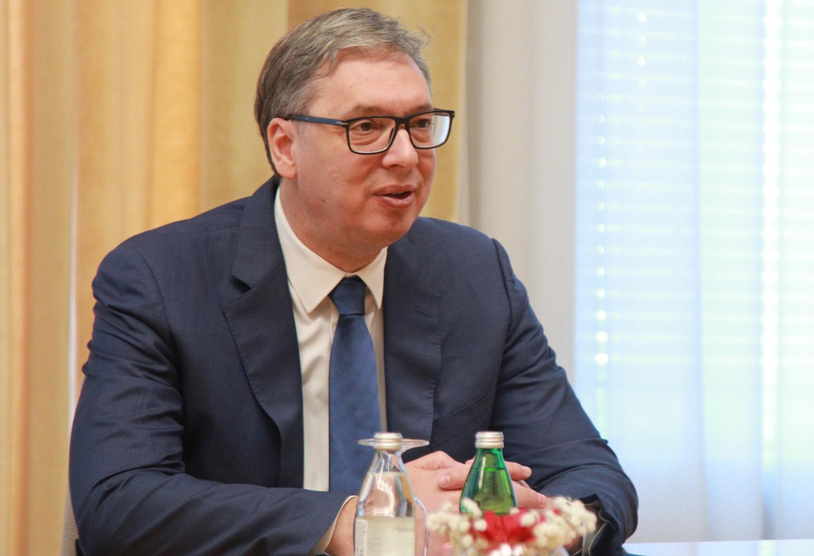 17, Jun, 2025, Belgrade - President of the Republic of Serbia Aleksandar Vucic met with the Ambassador of the United Kingdom of Great Britain and Northern Ireland Edward Ferguson at the Presidency. Aleksandar Vucic. Photo: Milos Tesic/ATAImages

17, jun, 2025, Beograd - Predsednik Republike Srbije Aleksandar Vucic sastao se sa ambasadorom Ujedinjenog Kraljevstva Velike Britanije i Severne Irske Edvardom Fergusonom u Predsednistvu.  Photo: Milos Tesic/ATAImages Photo: Milos Tesic/ATAImages/PIXSELL