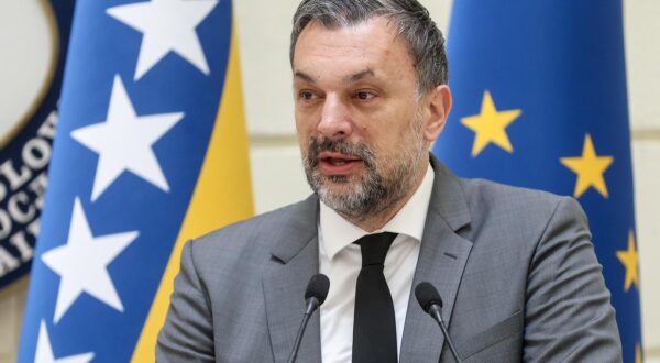 21.05.2025., Sarajevo, Bosna i Hercegovina - Ministar vanjskih poslova BiH Elmedin Konakovic odrzao je konferenciju za medije sa ministrom za europske i inostrane poslove Republike Albanije Iglijem Hasanijem. Photo: Armin Durgut/PIXSELL