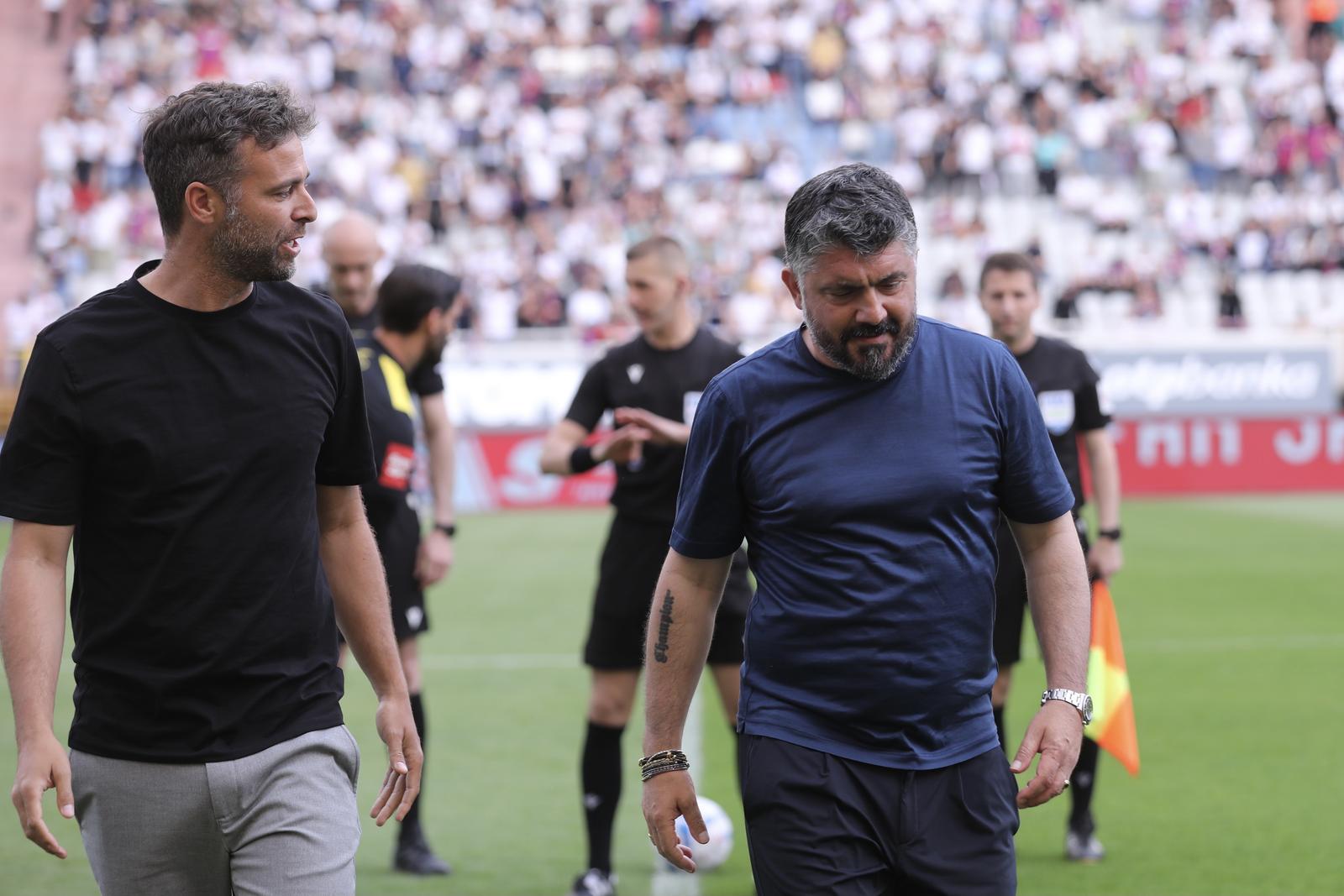 23.04.2025., stadion Poljud, Split - SuperSport HNL, 31. kolo, HNK Hajduk - NK Istra 1961. Gonzalo Garcia i Gennaro Gattuso Photo: Ivo Cagalj/PIXSELL