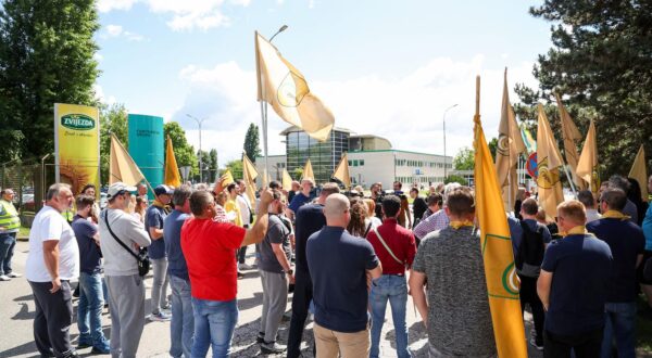 29.05.2025., Zagreb - Sindikat zaposlenih u poljoprivredi, prehrambenoj i duhanskoj industriji i vodoprivredi Hrvatske odrzali su prosvjed podrske radnicima Zvijezde i PIK Vrbovca. Photo: Matija Habljak/PIXSELL