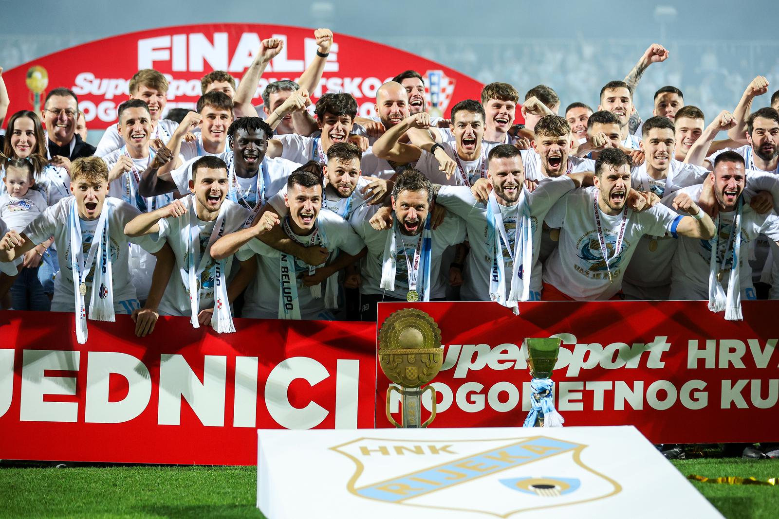 29.05.2025., Rijeka - SuperSport Hrvatski nogometni kup, finale, 2. utakmica, HNK Rijeka - NK Slaven Belupo. Toni Fruk, Luka Menalo, Lindon Selahi, Cherno Saho, Amer Gojak, Bruno Bogojevic, Radomir Djalovic, Ante Orec, Ante Majstorovic, Aleksa Todorovic, Dejan Petrovic, Martin Zlomislic, Niko Jankovic, Duje Cop Photo: Luka stanzl/PIXSELL