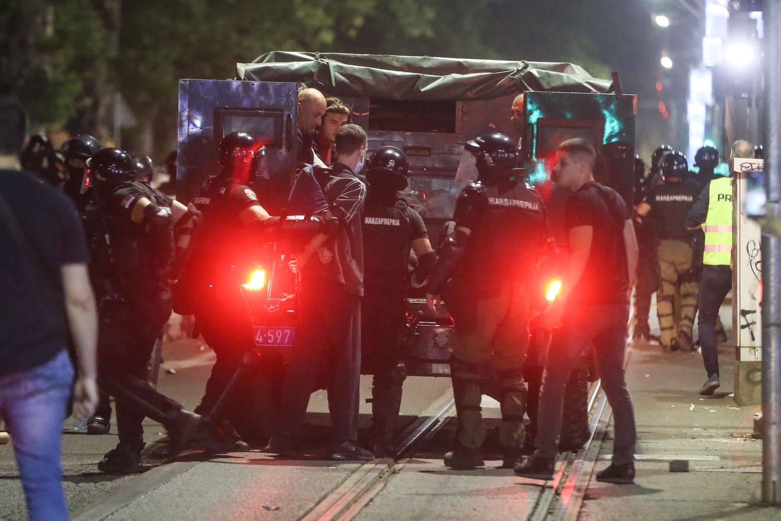 28, June, 2025, Belgrade - After the student protest "See you on Vidovdan", there was a clash between citizens and police in the Boulevard and Slavija, demonstrators were arrested, flares, cannon shots and tear gas were thrown. Photo: F.S./ATAImages

28, jun, 2025, Beograd - Nakon studentskog protest "Vidimo se na Vidovdan" doslo je do sukoba gradjana i policije u Bulevaru i na Slaviji, doslo je do hapsenja demonstranata, bacane su baklje, topovski udari i suzavac. Photo: F.S./ATAImages Photo: F.S./ATAImages/PIXSELL