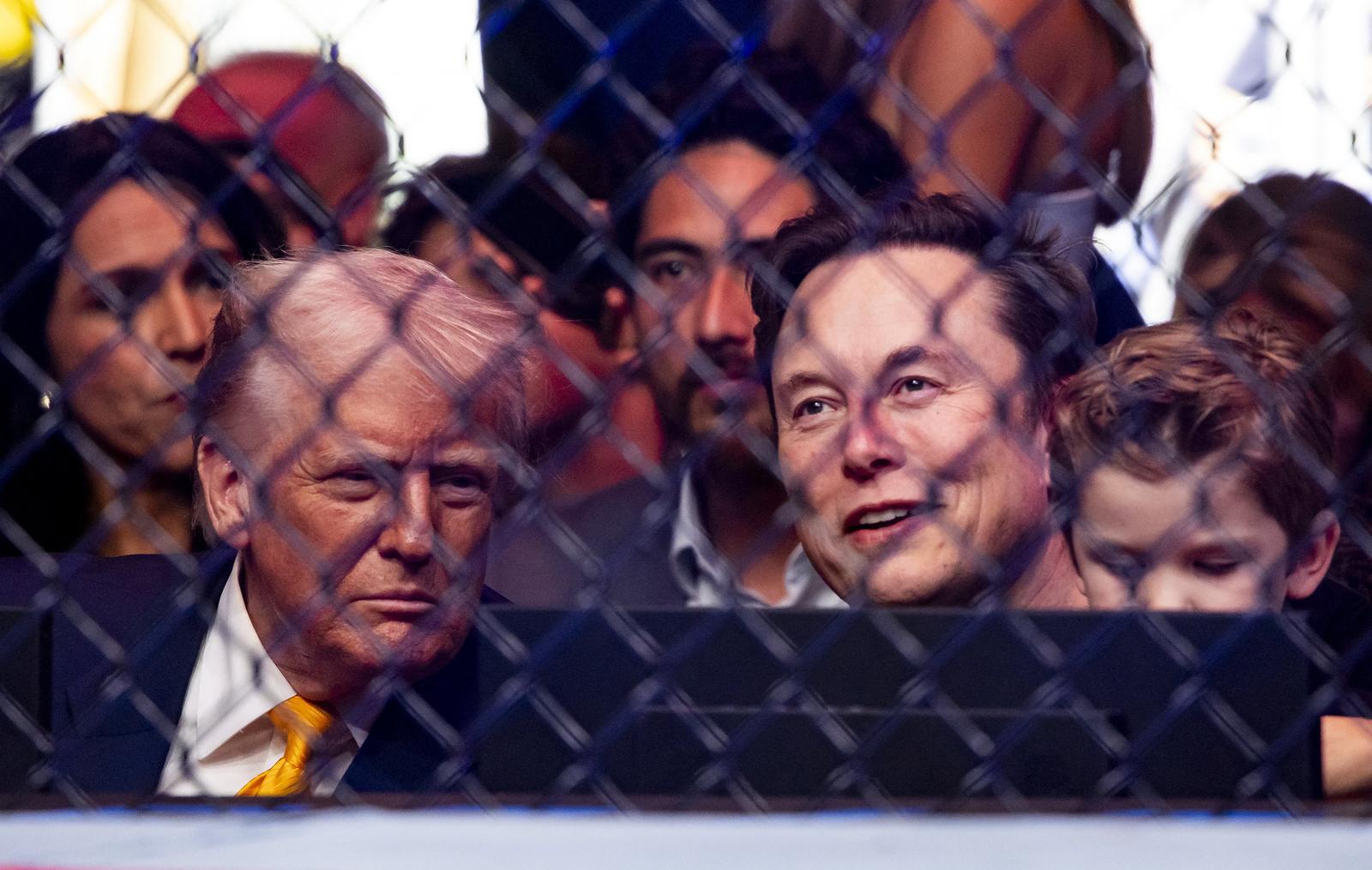 NO FILM, NO VIDEO, NO TV, NO DOCUMENTARY - President Donald Trump and Elon Musk attend UFC 314 at the Kaseya Center on Saturday, April 12, 2025, in downtown Miami. Photo by Matias J. Ocner/Miami Herald/TNS/ABACAPRESS.COM Photo: Miami Herald/TNS/ABACA/ABACA