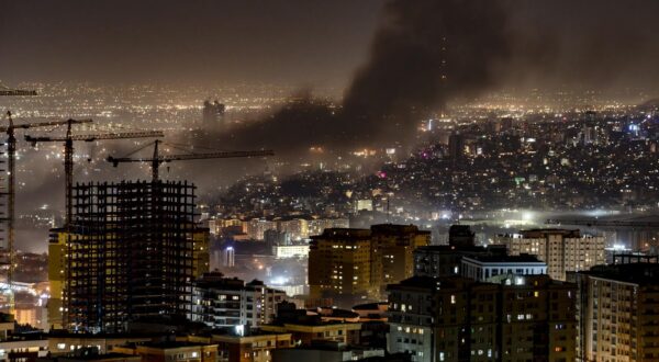 Smoke rises after an explosion in downtown Tehran amid Israel's two-day campaign of strikes against Iran, Sunday, June 15, 2025. Photo by Khoshiran/Middle East Images/ABACAPRESS.COM Photo: Middle East Images/ABACA/ABACA