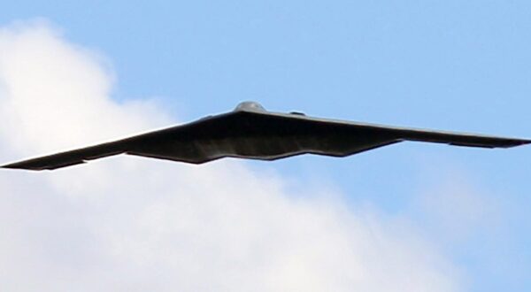 A B-2 Spirit stealth bomber approaches Barnes-Jewish Hospital in St. Louis for a flyover on Friday, May 8, 2020. The bomber, assigned 131st Bomb Wing, based at Whiteman Air Force Base, is flying over several hospitals throughout the State of Missouri as a salute to first responders and healthcare workers. Photo by Bill Greenblatt/UPI Photo via Newscom Newscom/PIXSELL