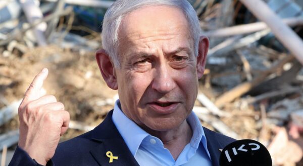 Israel's Prime Minister Benjamin Netanyahu gives a statement during a visit to the site of the Weizmann Institute of Science, which was hit by an Iranian missile barrage, in the central city of Rehovot on Friday, June 20, 2025. Pool photo by Jack GUEZ/UPI Photo via Newscom Photo: JACK GUEZ/NEWSCOM