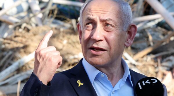 Israel's Prime Minister Benjamin Netanyahu gives a statement during a visit to the site of the Weizmann Institute of Science, which was hit by an Iranian missile barrage, in the central city of Rehovot on Friday, June 20, 2025. Pool photo by Jack GUEZ/UPI Photo via Newscom Photo: JACK GUEZ/NEWSCOM