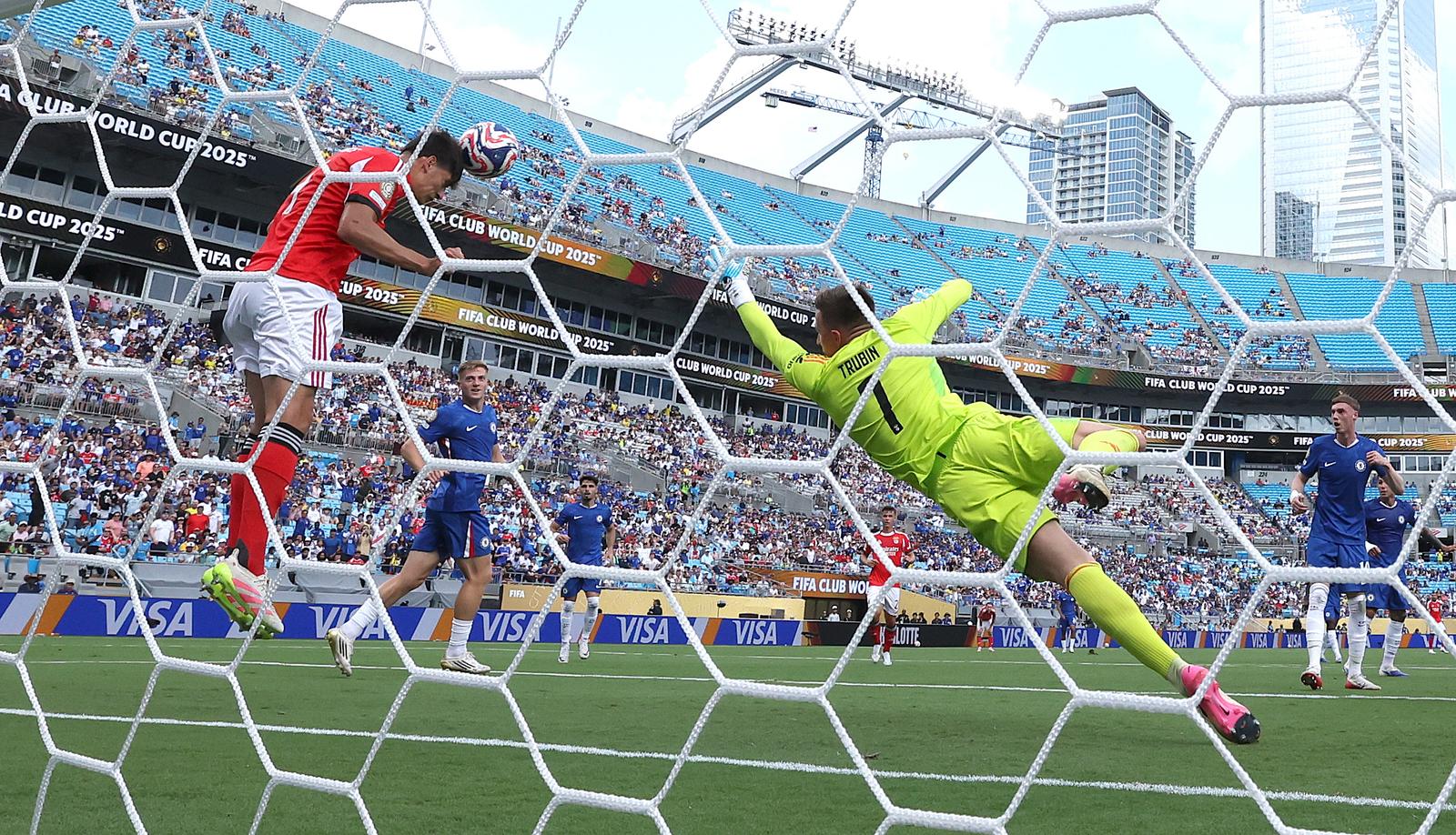 (250629) -- CHARLOTTE, June 29, 2025 (Xinhua) -- Antonio Silva (1st L) of SL Benfica heads the ball during the round of 16 match between Portugal's SL Benfica and England's Chelsea FC at the FIFA Club World Cup 2025 at the Bank of America Stadium, Charlotte, the United States, June 28, 2025. (Xinhua/Li Ming) Photo: Li Ming/XINHUA
