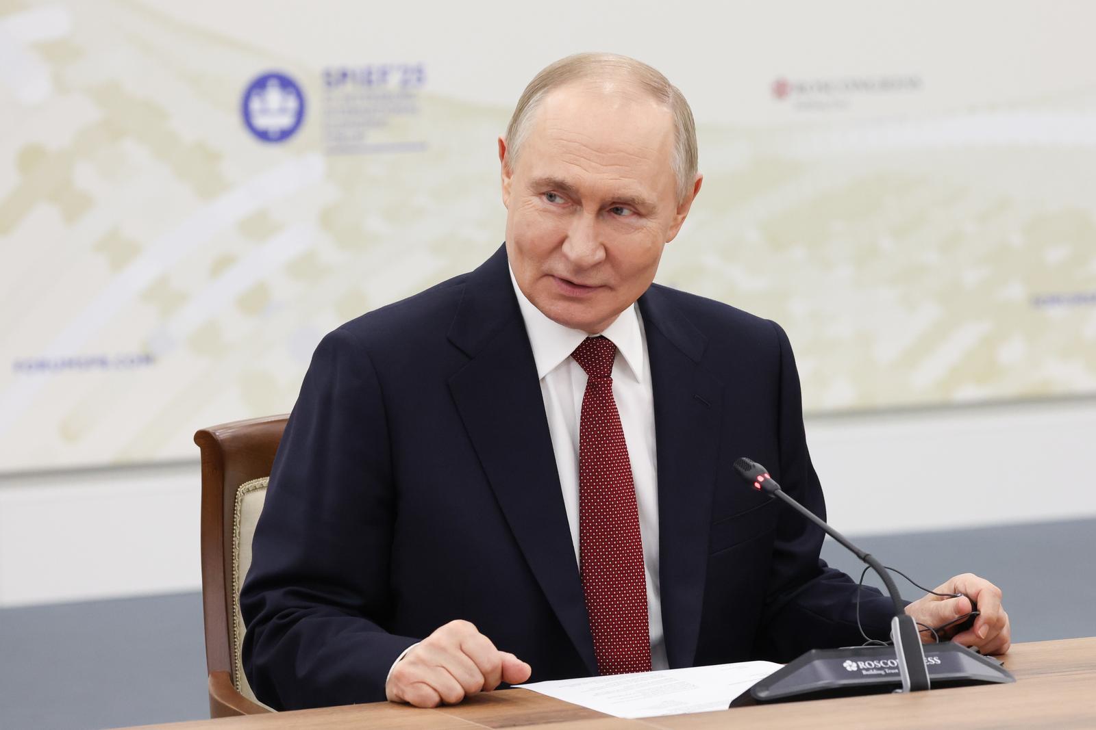RUSSIA, ST PETERSBURG - JUNE 20, 2025: Russia's President Vladimir Putin looks on during a meeting with First Vice Premier of China's State Council Ding Xuexiang on the sidelines of the 2025 St Petersburg International Economic Forum (SPIEF) at the Expoforum Convention and Exhibition Centre. Vyacheslav Prokofyev/Russian Presidential Press and Information Office/TASS/Sipa USA Photo: Tass/SIPA USA