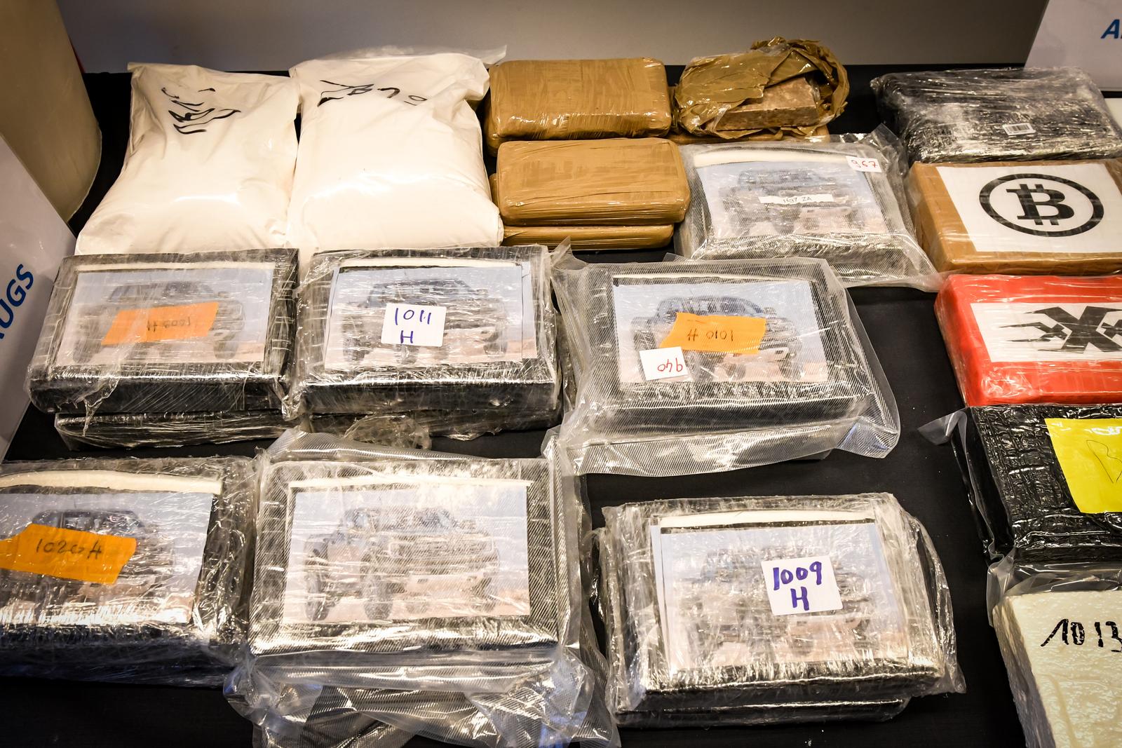 Cocaine pictured during a press moment of the Limburg Federal Police regarding a large scale drug bust, Friday 07 February 2025 in Hasselt. BELGA PHOTO JILL DELSAUX Photo: JILL DELSAUX/BELGA