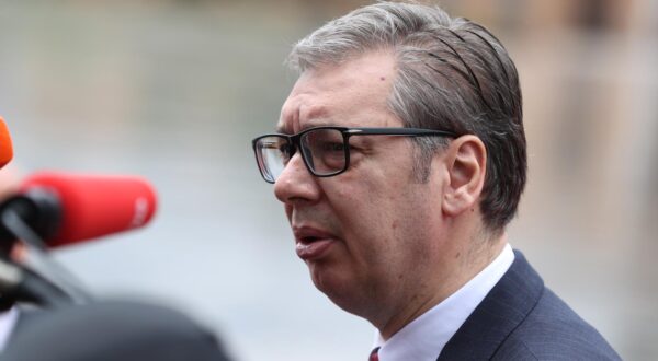 (250516) -- TIRANA, May 16, 2025 (Xinhua) -- Serbian President Aleksandar Vucic speaks to media during the 6th European Political Community (EPC) Summit in Tirana, Albania, May 16, 2025. The 6th European Political Community (EPC) Summit was held Friday in Tirana, capital of Albania, with around 50 national and regional leaders, as well as heads of European Union (EU) and international institutions attending to address shared security and economic challenges.    This is the first time the summit was held in the Western Balkans. Alongside EU member states, countries like the United Kingdom (UK), Norway, T¨¹rkiye, Ukraine and Western Balkan countries also attended the summit. (Xinhua/Zhao Dingzhe) Photo: Zhao Dingzhe/XINHUA