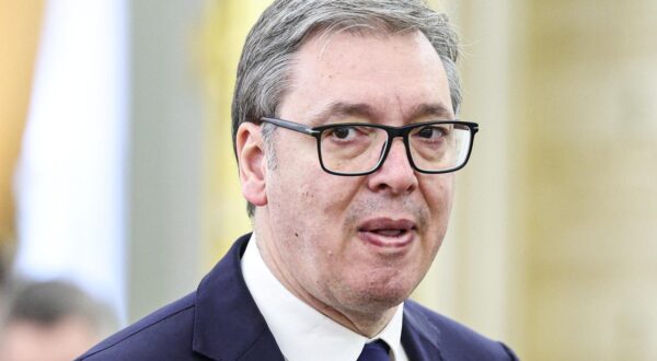RUSSIA, MOSCOW - MAY 9, 2025: Aleksandar Vucic, President of Serbia, attends a reception for the heads of foreign delegations at the Moscow Kremlin following a military parade in Red Square on Victory Day, which marks 80 years since the victory in World War II. Alexander Shcherbak/TASS/Sipa USA Photo: Tass/SIPA USA