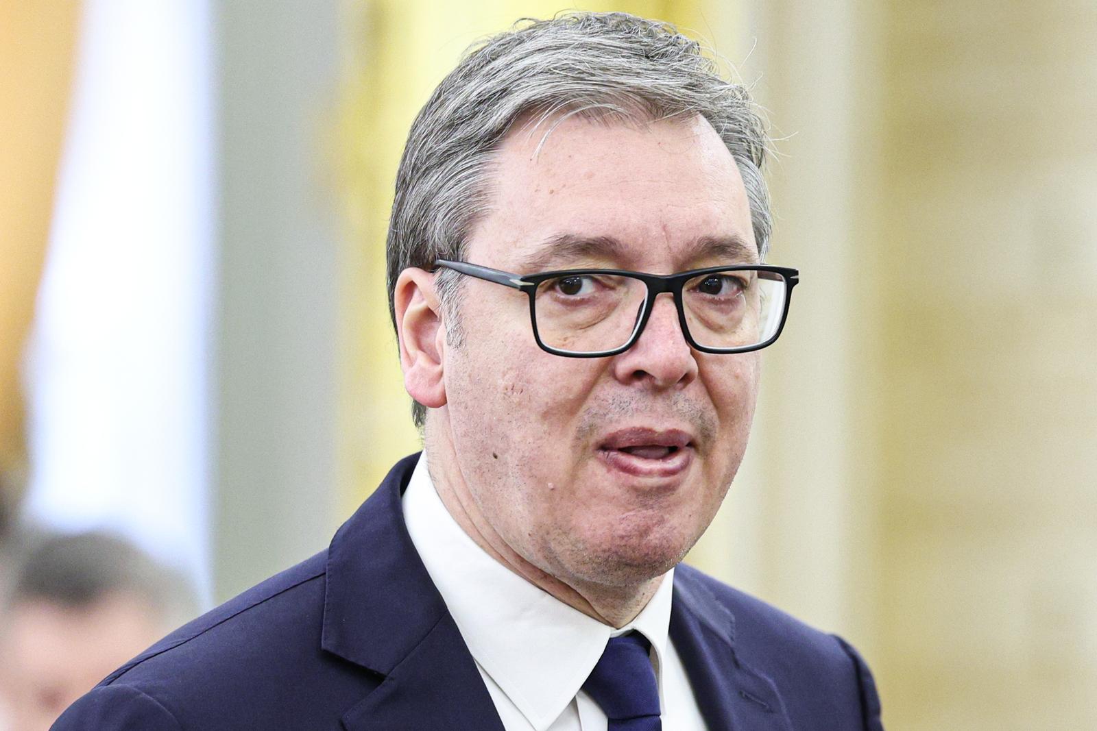 RUSSIA, MOSCOW - MAY 9, 2025: Aleksandar Vucic, President of Serbia, attends a reception for the heads of foreign delegations at the Moscow Kremlin following a military parade in Red Square on Victory Day, which marks 80 years since the victory in World War II. Alexander Shcherbak/TASS/Sipa USA Photo: Tass/SIPA USA