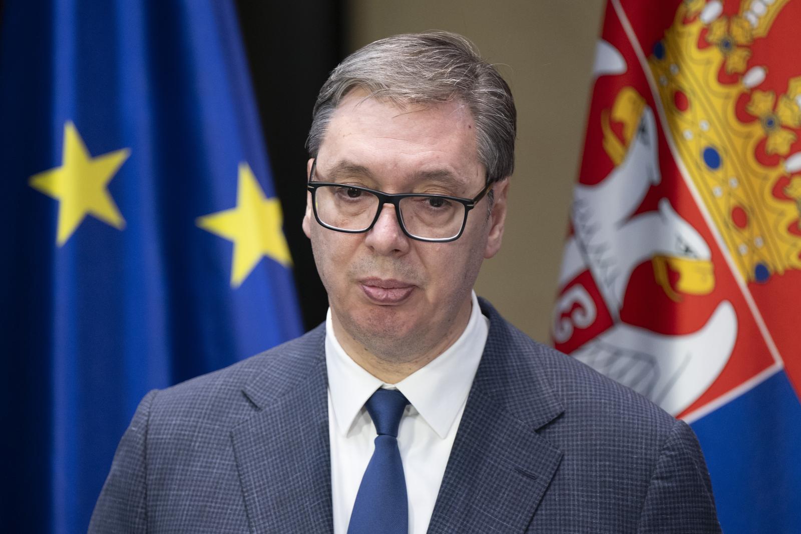 10 December 2024, Saxony, Freiberg: Aleksandar Vucic, President of the Republic of Serbia, takes part in a press conference at the City and Mining Museum. The topic of the meeting in the Ore Mountains is sustainable lithium extraction for batteries for electric cars. Photo: Sebastian Kahnert/dpa Photo: Sebastian Kahnert/DPA