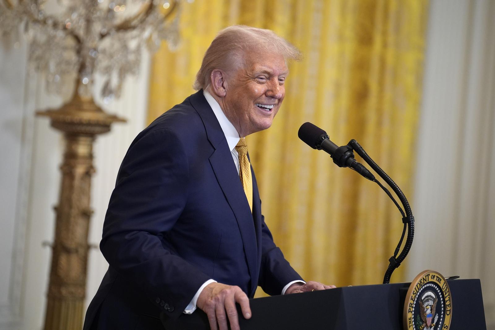 United States President Donald J Trump makes remarks as he participates in a reception with Republican Members of Congress in the East Room of the White House in Washington, DC, US, on July 22, 2025. Credit: Yuri Gripas / Pool via CNP