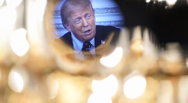 A camera records United States President Donald Trump as he speaks at the White House Faith Office Luncheon in the State Dining Room at the White House in Washington on July 14, 2025. 
Credit: Yuri Gripas / Pool via CNP/AdMedia Photo: CNP/AdMedia/NEWSCOM