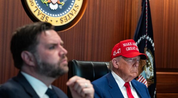 Vice President JD Vance and President Donald Trump in the Situation Room of the White House in Washington, DC, on Saturday, June 21, 2025, as U.S. bombers executed strikes on the Islamic Republic of Iran's nuclear infrastructure. The United States targeted the Fordow, Natanz, and Esfahan facilities, with Trump saying they were "completely and totally obliterated" in a post on Truth Social. Photo via The White House/UPI Photo via Newscom Photo: THE WHITE HOUSE/NEWSCOM