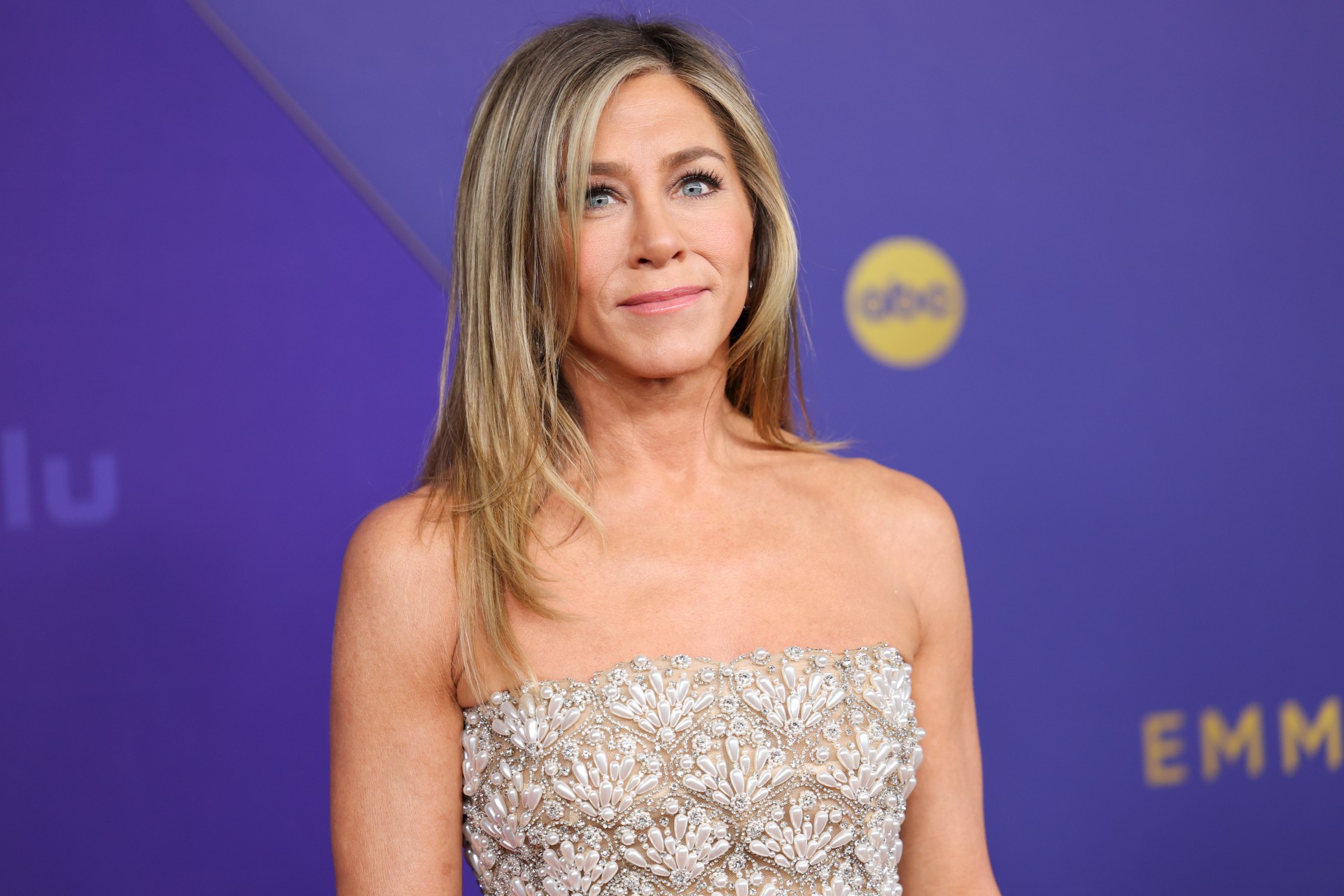 Jennifer Aniston poses for a Red Carpet portrait at the 76th Emmy Awards on Sunday, Sept. 15, 2024 at the Peacock Theater in Los Angeles. (Photo by Danny Moloshok/Invision for the Television Academy/AP Content Services) 76th Emmy Awards - Arrivals