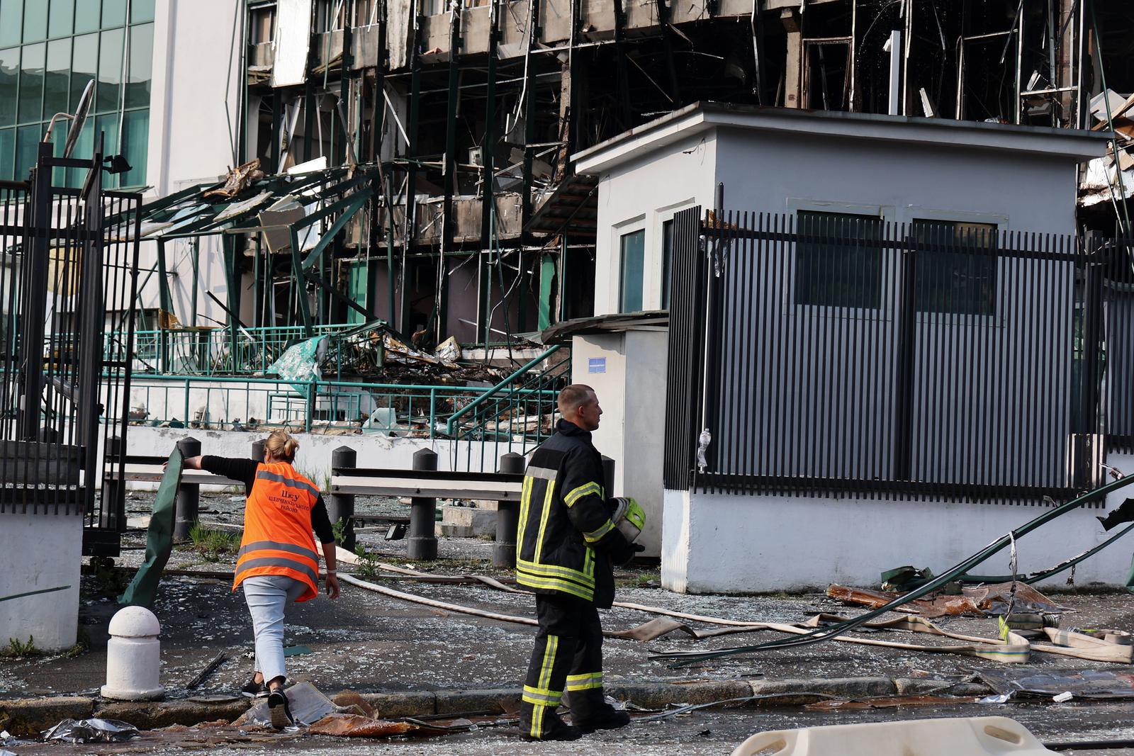 Firefighters work at the site of a Russian drone strike amidst Russia's attack. Russia carried out "massive" drone attacks on Ukraine's capital and port city of Odesa killing one person and hitting a maternity hospital, Ukrainian officials said calling for further sanctions. (Photo by Aleksandr Gusev / SOPA Images/Sipa USA) Photo: SOPA Images/SIPA USA