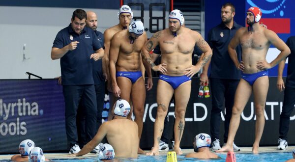 RECORD DATE NOT STATED 12.07.2025 Singapore/Singapur Serbia/Srbija-South Africa/Juzna Afrika men s waterpolo/muski vaterpolo World Aquatics Championships/ svetsko prvenstvo Uros StevanovicL Serbia/ Srbija head coach/ selektor,Milos Ciric2L trener,Nemanja Vico5L,Milos Ostojic6L trener,Radoslav FilipovicR/D :S.Sandic/ Photo: IMAGO/IMAGOSPORT