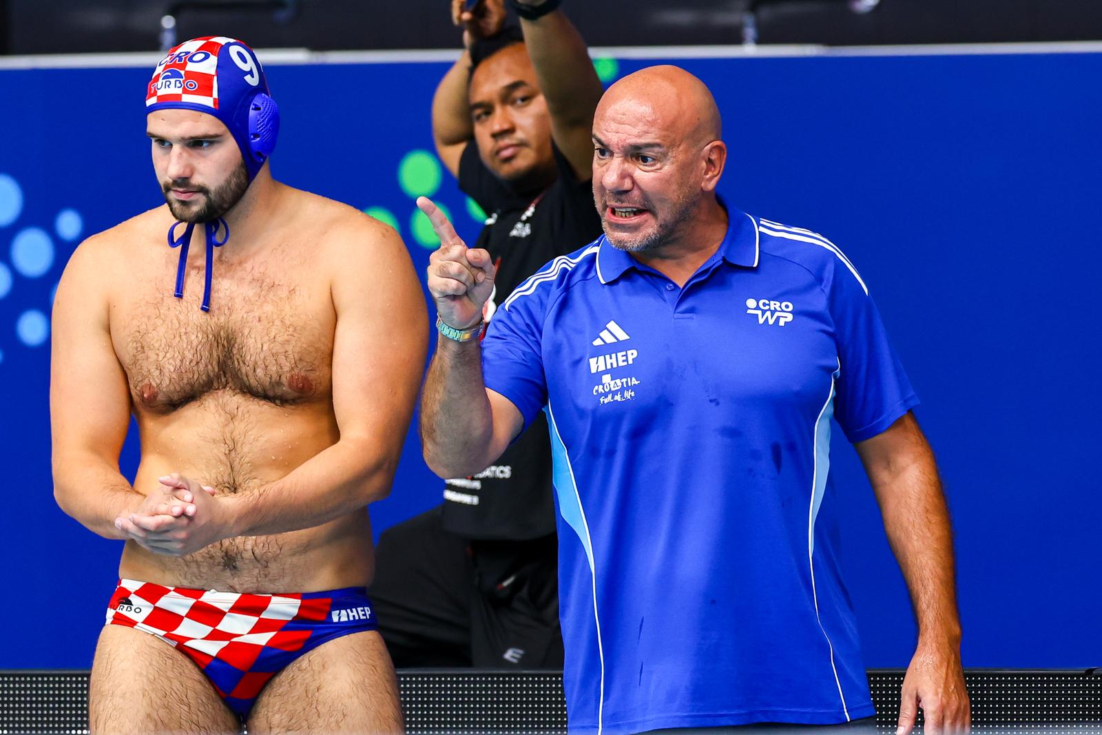 headcoach Ivica Tucak of Croatia during the water polo match between Greece and Croatia on day 6 of the Singapore 2025 World Aquatics Championships at OCBC Aquatic Centre on July 16, 2025 in Singapore. (Photo by Albert ten Hove/Marcel ter Bals/DeFodi Images)  Photo: Albert ten Hove/Marcel ter Bals/DeFodi Images/DEFODI