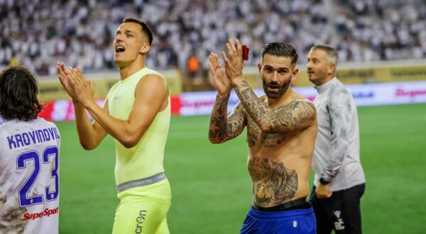 01.10.2023., Split, stadion Poljud - SuperSport HNL, 10. kolo, HNK Hajduk - GNK Dinamo. Lovre Kalinic, Marko Livaja Photo: Zvonimir Barisin/PIXSELL