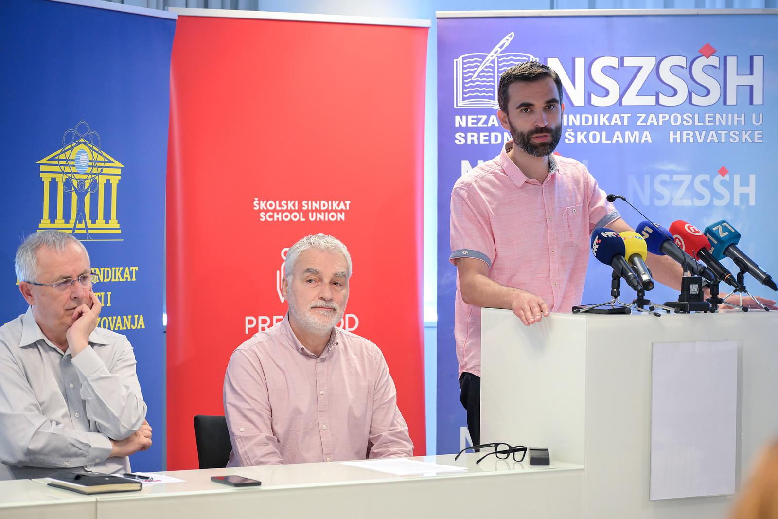 03.06.2025., Zagreb - Konferencija za medije skolskih sindikata na temu rezultati izjasnjavanja u osnovnim i srednjim školama o strajku. Photo: Sandra Simunovic/PIXSELL
