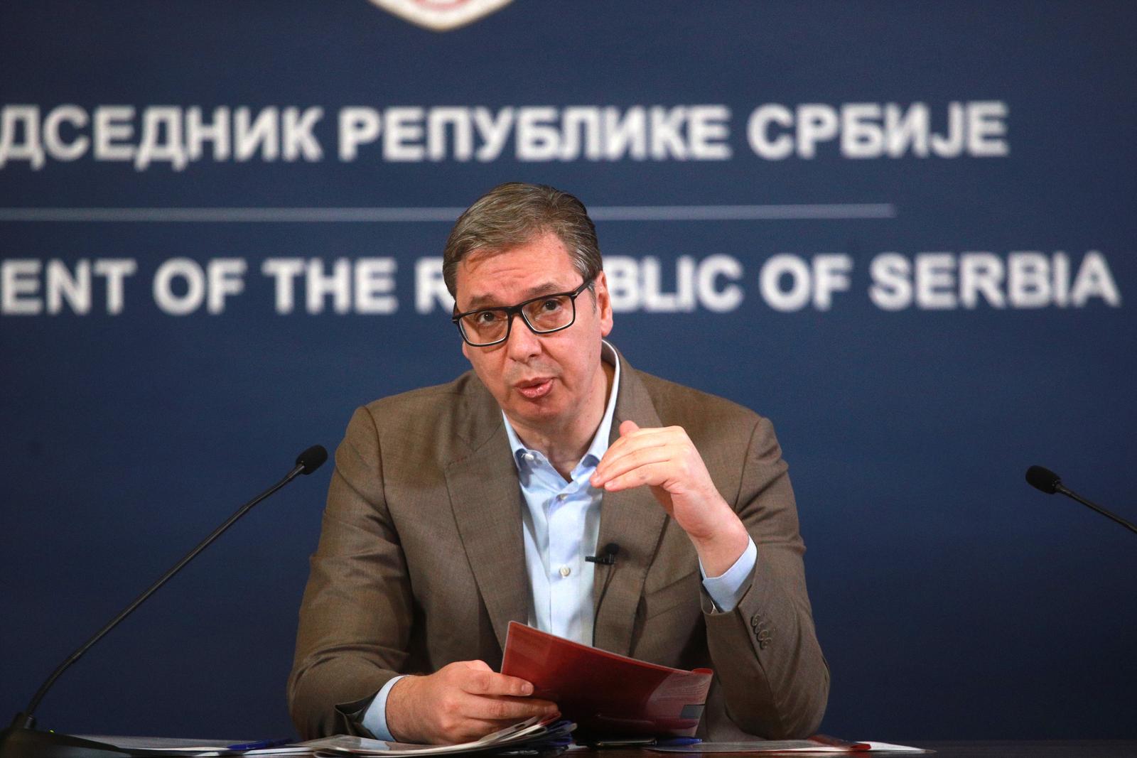 03, jun, 2025, Beograd - Predsednik Republike Srbije Aleksandar Vucic obratio se javnosti u Palati Srbija povodom aktuelne politicke situacije u drzavi.  Photo: Milos Tesic/ATAImages/PIXSELL