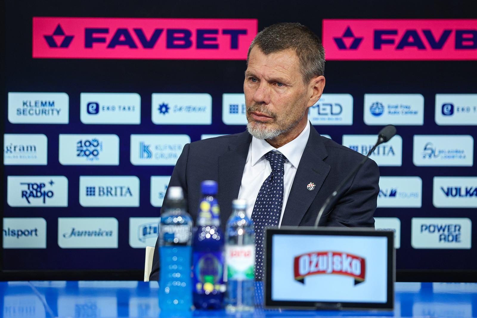 05.06.2025., stadion Maksimir, Zagreb - Konferencija za medije GNK Dinamo na kojoj je predstavljen novi trener GNK Dinamo Mario Kovacevic. Marko Bosnir, Mario Kovacevic i Zvonimir Boban. Photo: Goran Stanzl/PIXSELL