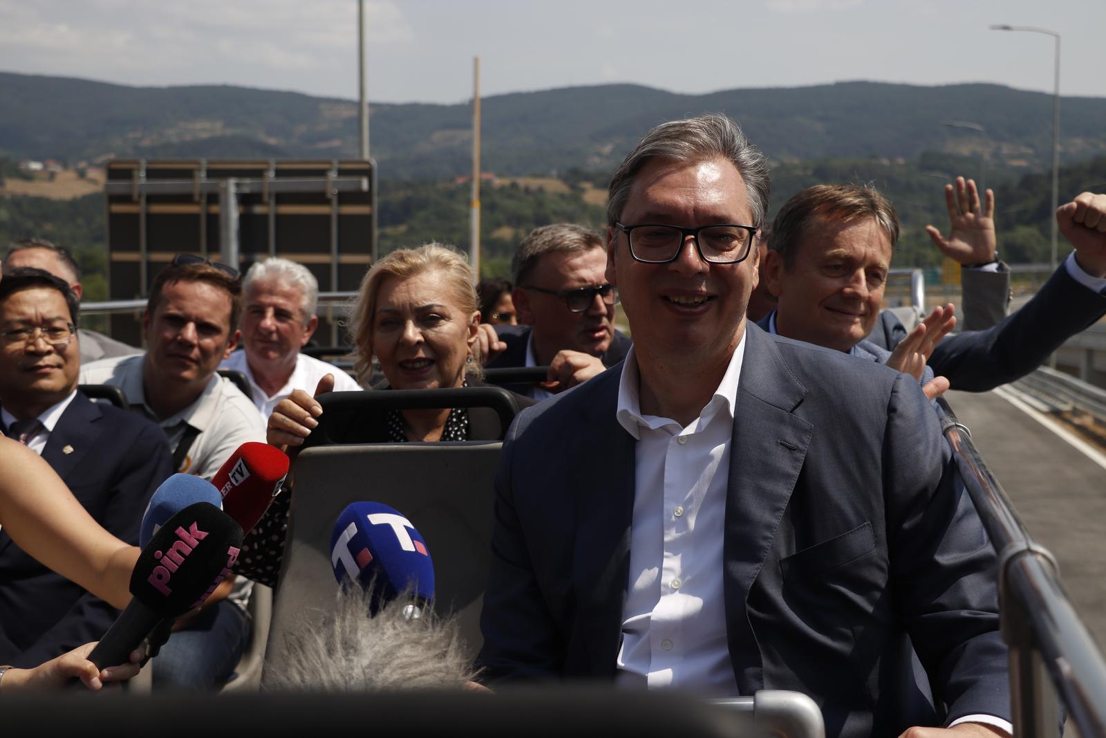 05, July, 2025, Cacak - The President of the Republic of Serbia Aleksandar Vucic attended the opening ceremony of the E-763 Milos Veliki highway, Preljina-Pozega section. Aleksandar Vucic. Photo: M.M./ATAImages

05, jul, 2025, Cacak  Predsednik Republike Srbije Aleksandar Vucic prisustvovao je ceremoniji otvaranja auto-puta E-763 Milos Veliki, deonica Preljina– Pozega. Photo: M.M./ATAImages Photo: M.M./ATA images/PIXSELL