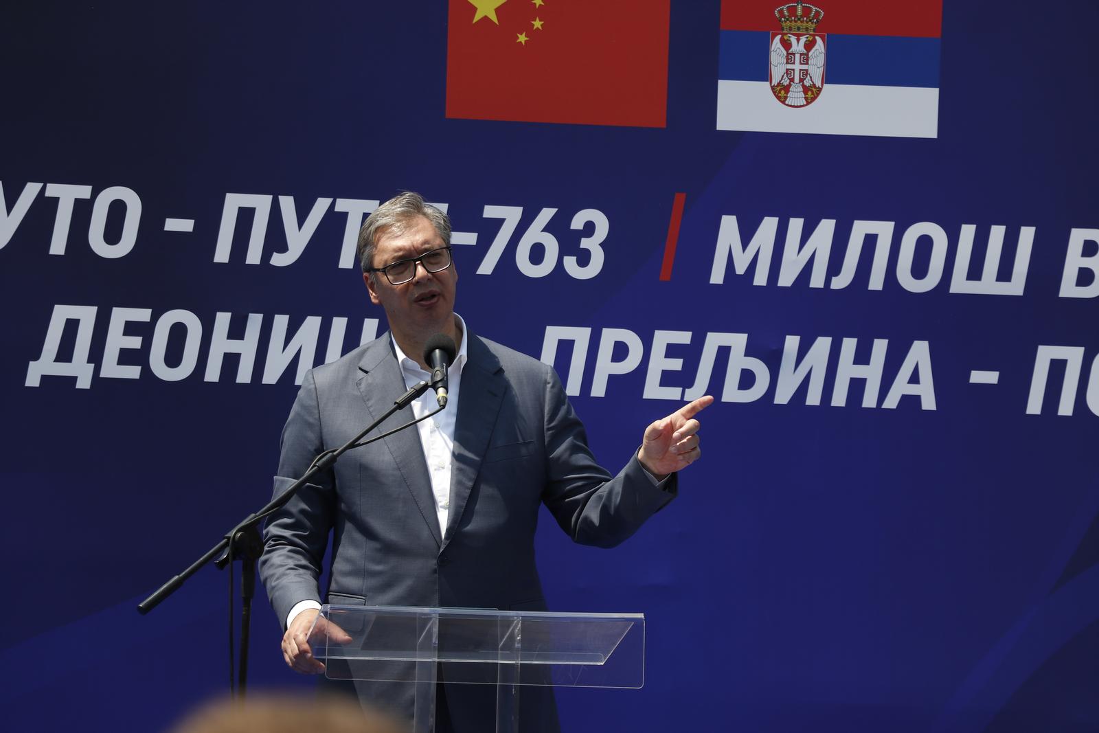 05, July, 2025, Cacak - The President of the Republic of Serbia Aleksandar Vucic attended the opening ceremony of the E-763 Milos Veliki highway, Preljina-Pozega section. Aleksandar Vucic. Photo: M.M./ATAImages

05, jul, 2025, Cacak  Predsednik Republike Srbije Aleksandar Vucic prisustvovao je ceremoniji otvaranja auto-puta E-763 Milos Veliki, deonica Preljina– Pozega. Photo: M.M./ATAImages Photo: M.M./ATA images/PIXSELL