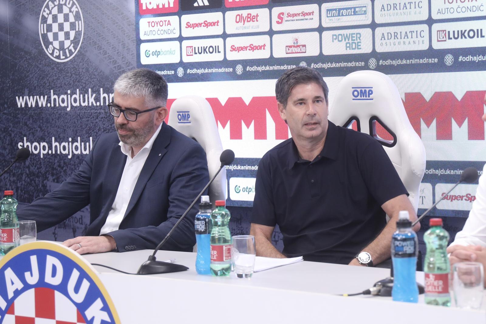 07.07.2025., Split - Predsjednik Uprave HNK Hajduk Ivan Bilic i sportski direktor Goran Vucevic na konferenciji za medije. Photo: Ivo Cagalj/PIXSELL