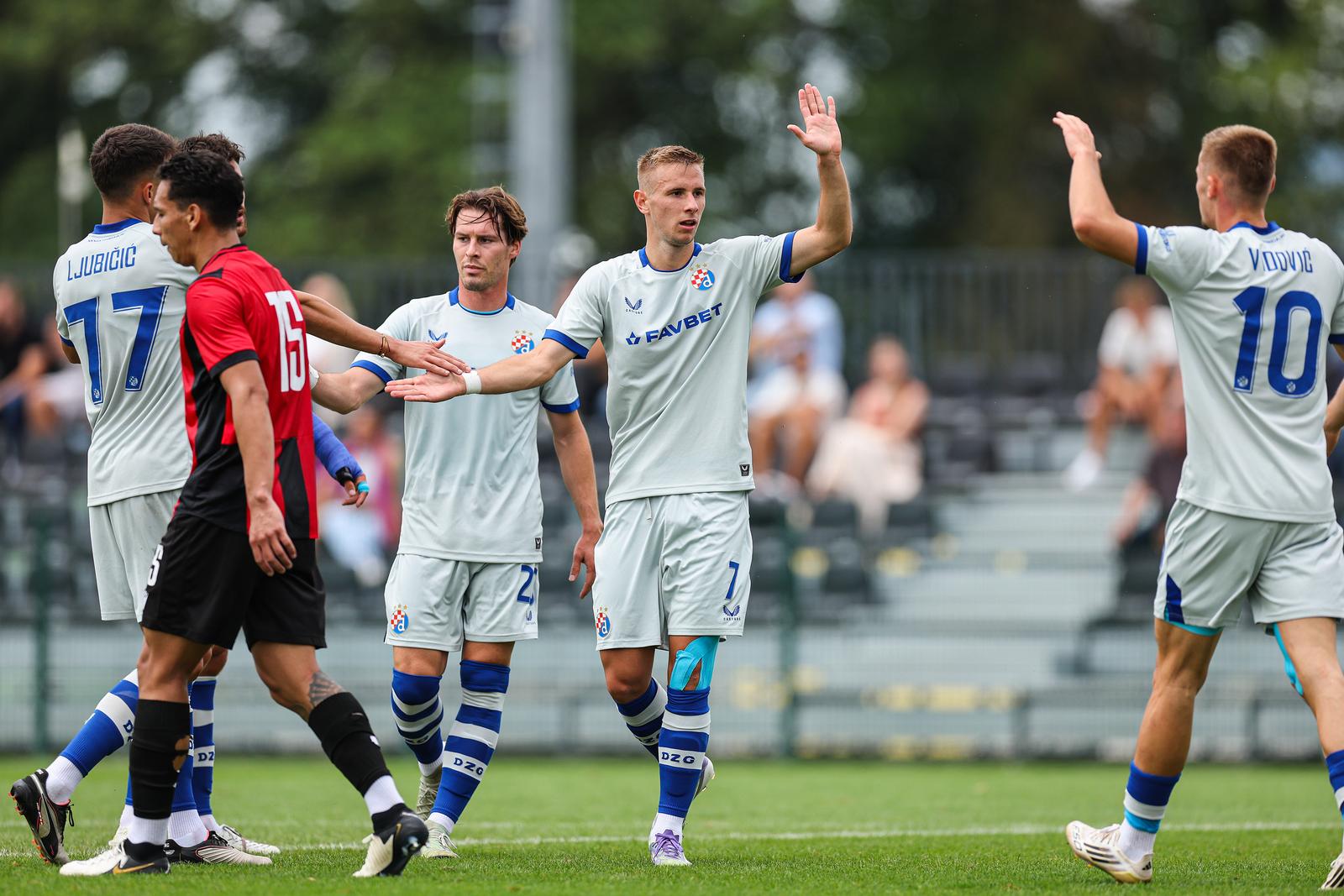 12.07.2025., Sportski park Radomlje, Radomlje, Slovenija - Prijateljska utakmica ND Primorje - GNK Dinamo. Robert Mudrazija i Luka Stojkovic Photo: Luka stanzl/PIXSELL