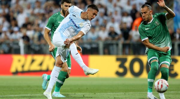 22.07.2025., Rijeka - 2. pretkolo UEFA Lige prvaka HNK Rijeka – PFC Ludogorets Razgrad. Edvin Kurtulus, Luka Menalo Photo: Nel Pavletic/PIXSELL