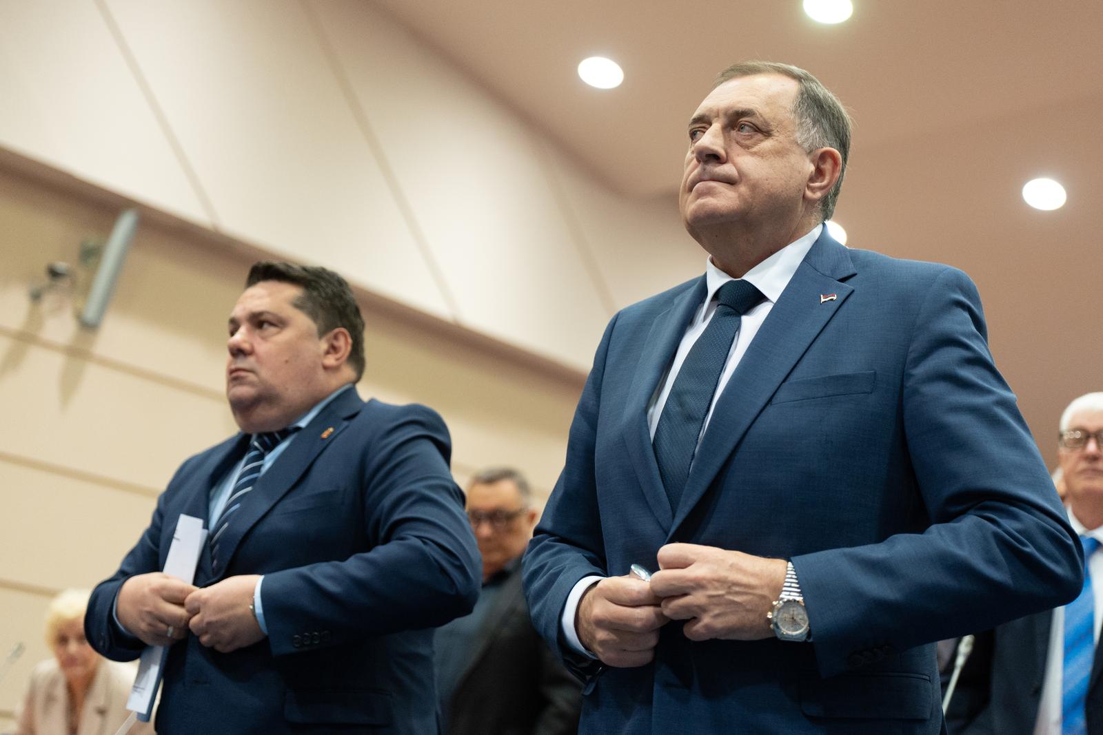25.04.2025., Narodna skupstina RS, Banja Luka (BiH) - Predsjednik RS Milorad Dodik i predsjednik NSRS prisustvovali  21. Konferenciji srpskih nacionalnih organizacija iz regiona. Prisutne su delegacije iz Madjarske, Slovenije, Srpsko narodno vijece Hrvatske, Zajednicko vijece opctina Vukovar Hrvatska, Udruzenje Srba Hrvatske, Asocijacija "Stvaraoci RS”, Odbor za zastitu Srba u FBiH, Koordinacioni odbor Srba Mostara, SNP "Izbor je nas”, Nacionalni savjet Srba iz Sjeverne Makedonije, Srpsko-crnogorsko društvo Moraca-Rozafa iz Albanije i Srpski nacionalni savjet iz Crne Gore. 
Photo: Dejan Rakita/Pixsell Photo: Dejan Rakita/PIXSELL/PIXSELL