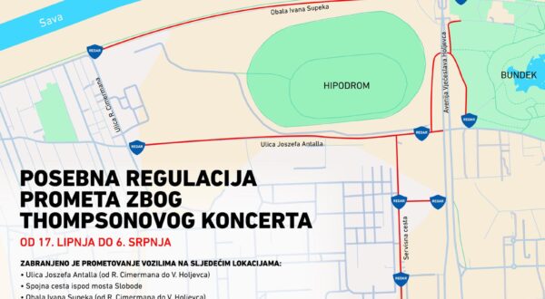 Zbog priprema za veliki koncert na zagrebačkom Hipodromu, na snazi je privremena regulacija prometa od 17. lipnja do 6. srpnja. Promjene uključuju zabranu prometovanja na više lokacija u Novom Zagrebu. Zatvorene su sljedeće prometnice: Ulica Joszefa Antalla (od R. Cimermana do V. Holjevca), spojna cesta ispod Mosta slobode (osim za stanare i vozila Hrvatskih voda), Obala Ivana Supeka te servisna cesta između J. Antalla i Avenije Dubrovnik, s iznimkama za organizatora, zaposlenike Zagrebparkinga, korisnike deponija i INA parkirališta. Parkiralište Zagrebački Velesajam – istok bit će dostupno do 28. lipnja te ponovno od 6. srpnja, uz pristup iz smjera Avenije Dubrovnik i Avenije Većeslava Holjevca. Photo: Mladen Bradvica/PIXSELL
