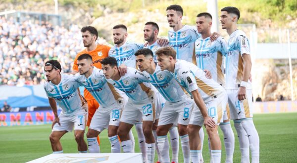 29.05.2025., Rijeka - SuperSport Hrvatski nogometni kup, finale, 2. utakmica, HNK Rijeka - NK Slaven Belupo. Nais Djouahra, Lindon Selahi, Martin Zlomislic, Ante Orec, Ante Majstorovic, Dejan Petrovic, Duje Cop, Toni Fruk, Stjepan Radeljic, Mladen Devetak, Niko Jankovic Photo: Luka stanzl/PIXSELL