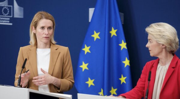 EU Commission vice-president, High Representative for Foreign Affairs and Security Policy Kaja Kallas (L) and the President of the European Commission Ursula von der Leyen (R) talk to the media in the Berlaymont, the EU Commission headquarter on June 10, 2025 in Brussels, Belgium. Today, the European Commission has proposed an 18th package of sanctions against Russia for its invasion of Ukraine. - Photo by Monasse T/ANDBZ /ABACAPRESS.COM Photo: Monasse Thierry/ANDBZ/ABACA/ABACA