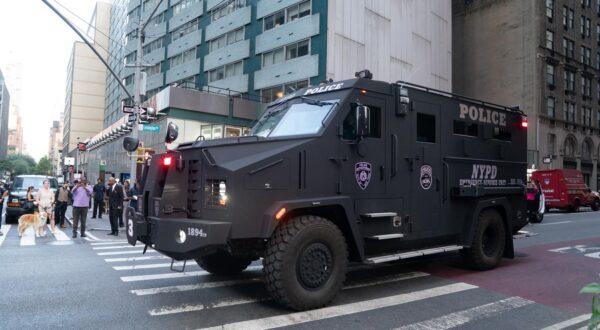NO FILM, NO VIDEO, NO TV, NO DOCUMENTARY - A New York Police Department Bearcat arrives on the scene of an active shooter in Midtown Manhattan, Monday, June 28, 2025, in New York City. (Photo by Barry Williams/New York Daily News/TNS/ABACAPRESS.COM Photo: New York Daily News/TNS/ABACA/ABACA