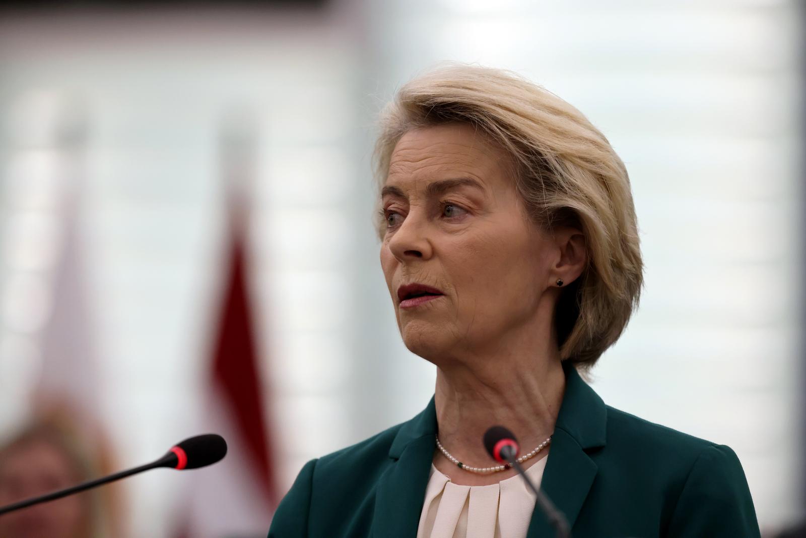 08 July 2025, France, Straßburg: Continued plenary session of the European Parliament, the President of the European Commission, Ursula von der Leyen, takes part in the meeting. Photo: Philipp von Ditfurth/dpa Photo: Philipp von Ditfurth/DPA