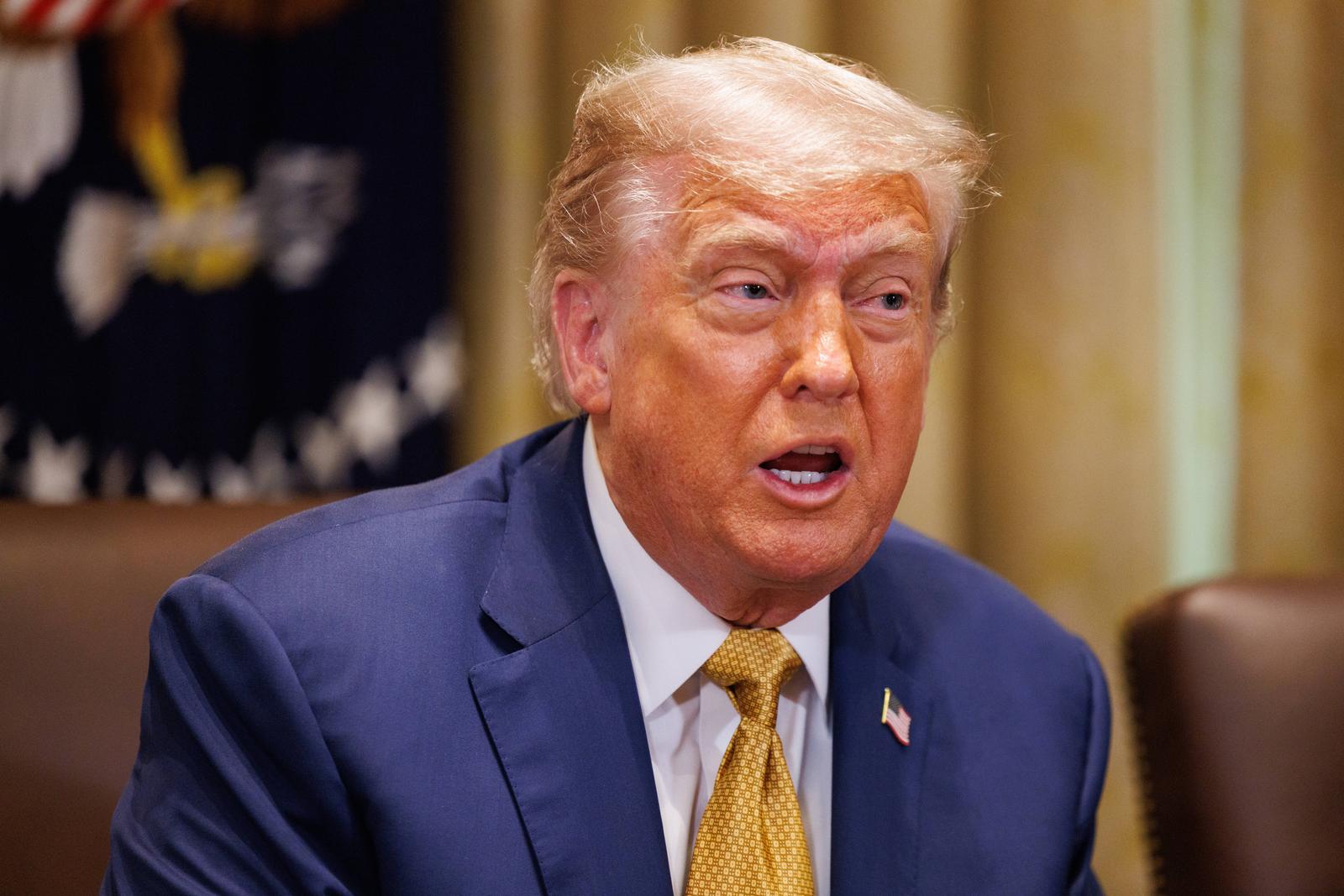 United States President Donald J Trump participates in a Cabinet Meeting in the Cabinet Room of the White House in Washington, DC, US, on Tuesday, July 8, 2025. Credit: Aaron Schwartz / Pool via CNP