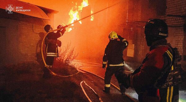 Firefighters working on a fire at a site of a strike following a mass Russian drone and missile attack on the Ukraine's capital Kyiv, amid the Russian invasion of Ukraine on July 4, 2025. Russia launched its largest-ever drone and missile attack on Ukraine overnight on July 4 just hours after a telephone call between US and Russian presidents ended without any breakthrough. Photo by State Emergency Service of Ukraine/UPI Photo via Newscom Photo: State Emergency Service of Ukrai/NEWSCOM