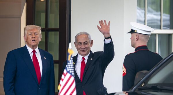 President Donald Trump escorts Prime Minister of Israel Benjamin Netanyahu out of the West Wing after a bilateral meeting in the Oval Office at the White House in Washington, DC on Monday, April 7, 2025. Netanyahu is meeting with Trump for a second time to seek a better tariff deal for Israel, discuss the war in Gaza, the situation in Syria and the Iranian nuclear program. Photo by Bonnie Cash/UPI Photo via Newscom Photo: BONNIE CASH/NEWSCOM