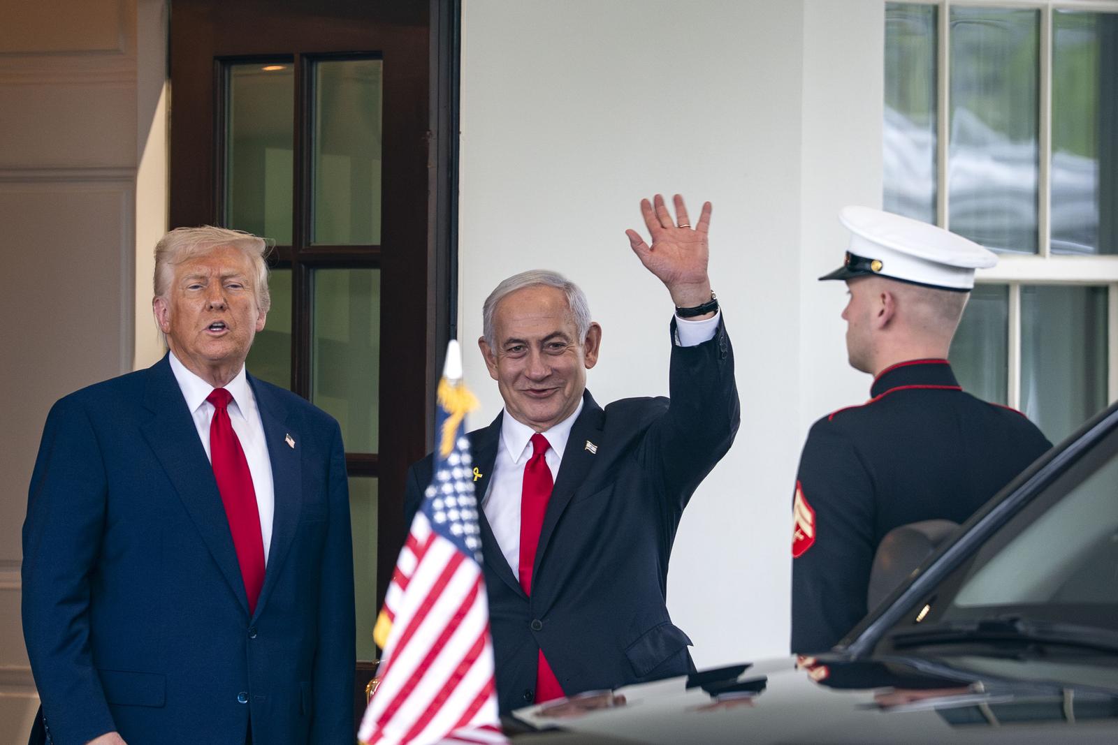 President Donald Trump escorts Prime Minister of Israel Benjamin Netanyahu out of the West Wing after a bilateral meeting in the Oval Office at the White House in Washington, DC on Monday, April 7, 2025. Netanyahu is meeting with Trump for a second time to seek a better tariff deal for Israel, discuss the war in Gaza, the situation in Syria and the Iranian nuclear program. Photo by Bonnie Cash/UPI Photo via Newscom Photo: BONNIE CASH/NEWSCOM