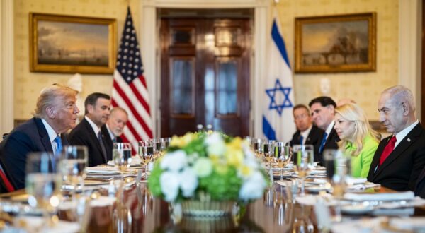 US President Donald Trump, left, and Israeli Prime Minister Benjamin Netanyahu, right, during a dinner in the Blue Room of the White House in Washington, DC, US, on Monday, July 7, 2025. Israeli Prime Minister Benjamin Netanyahu told President Donald Trump he nominated him for the Nobel Peace Prize, using a visit to the White House to further cement the pair's relationship as the US presses for a ceasefire in Gaza.     Photo by Al Drago/UPI Photo via Newscom Photo: ALEXANDER DRAGO/NEWSCOM