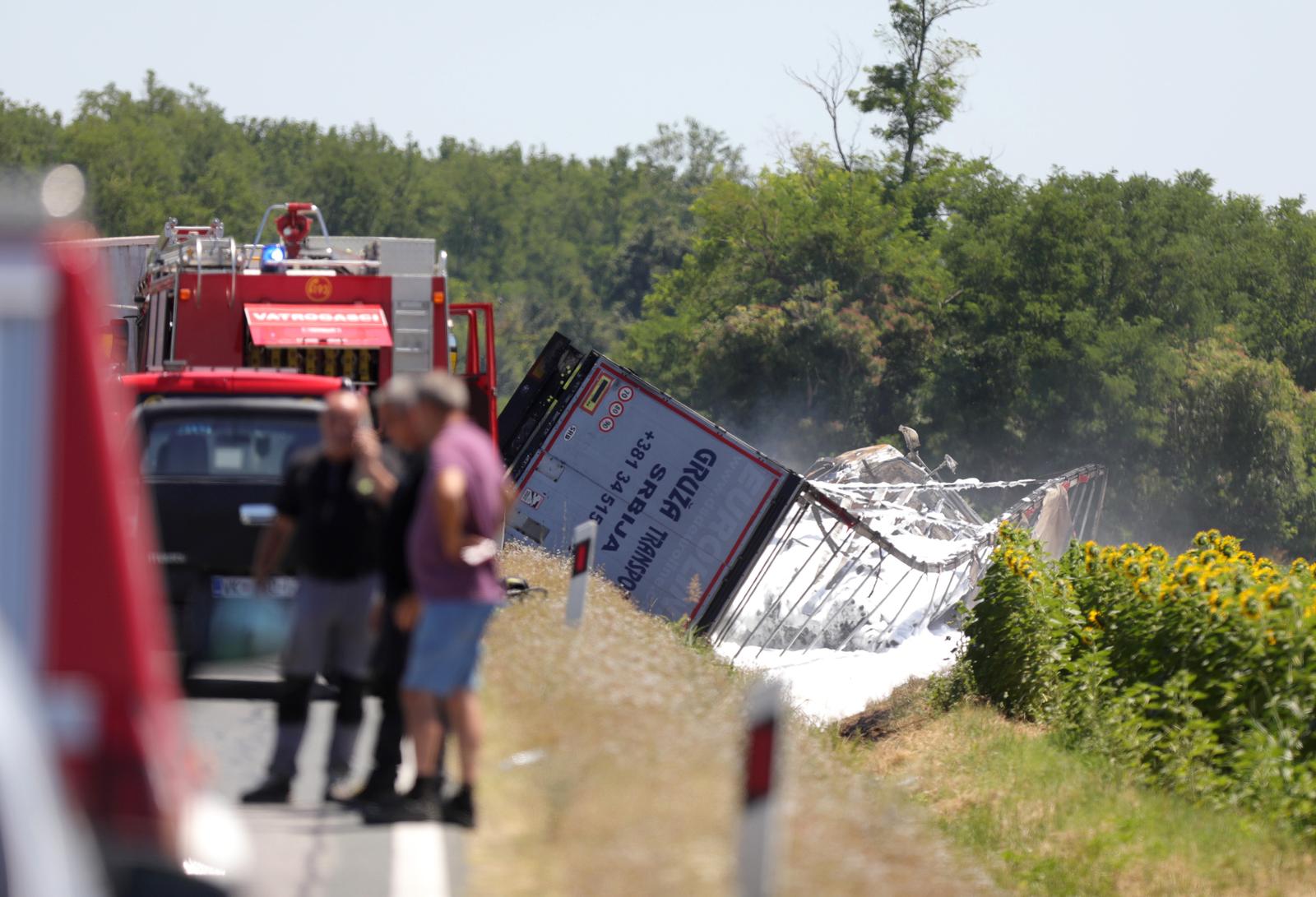 02.07.2025., Zagreb - U prometnoj nesreci na cesti D-46 izmedju naselja Orolik i Banovci sudjelovala su dva teretna vozila pri cemu je jedna osoba poginula. Photo: David Jerkovic/PIXSELL