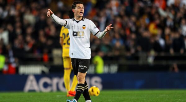 Hugo Guillamon of Valencia gestures during the spanish league, La Liga EA Sports, football match played between Valencia CF and FC Barcelona at Mestalla stadium on December 16, 2023, in Valencia, Spain. AFP7 16/12/2023 (Europa Press via AP) Valencia V FC Barcelona - la Liga EA Sport
