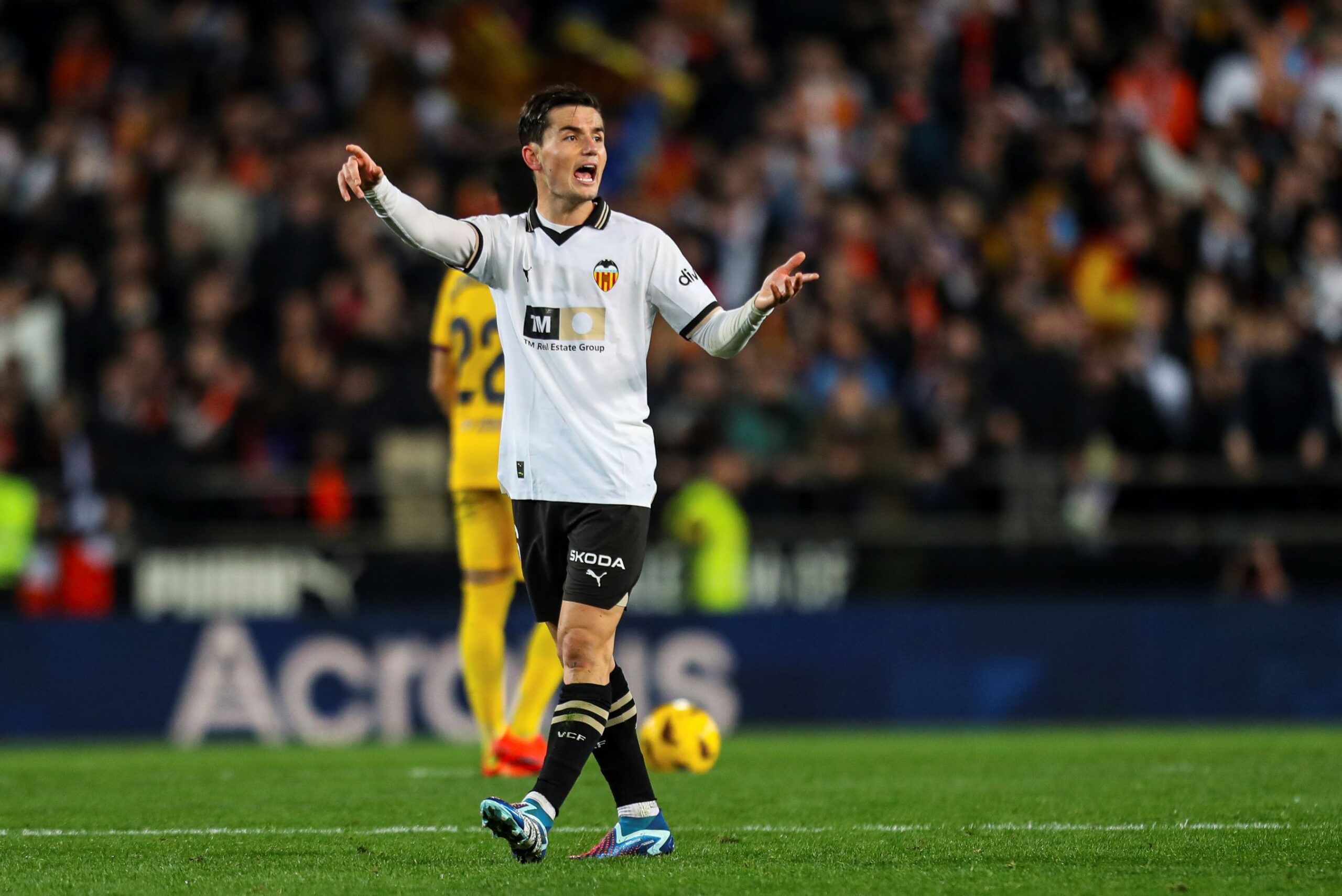 Hugo Guillamon of Valencia gestures during the spanish league, La Liga EA Sports, football match played between Valencia CF and FC Barcelona at Mestalla stadium on December 16, 2023, in Valencia, Spain. AFP7 16/12/2023 (Europa Press via AP) Valencia V FC Barcelona - la Liga EA Sport
