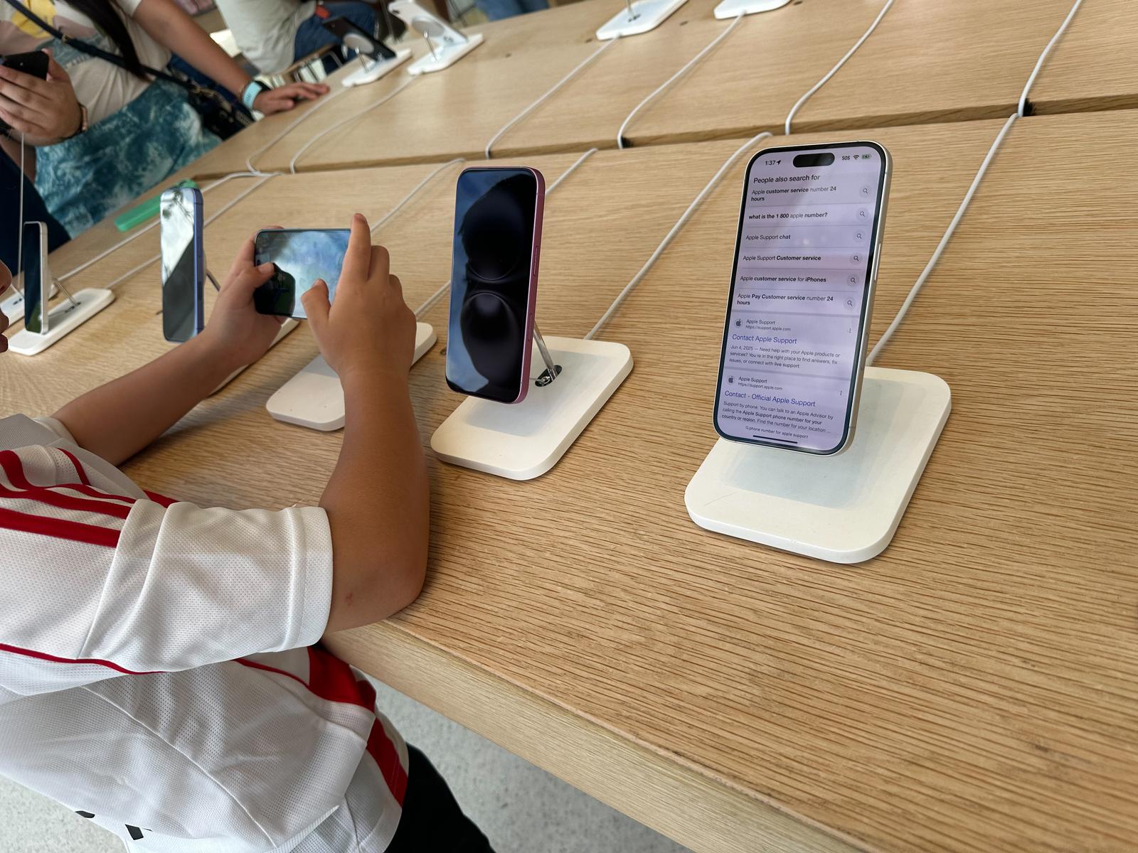 General view of Apple iPhones on display at a retail store in Miami, Florida. 
 Apple CEO Tim Cook has announced a $100 billion increase in the companys investment in the United States. The announcement comes shortly after President Trump stated on Wednesday that he plans to impose 100% tariffs on tens of billions of dollars worth of imported semiconductors used in consumer electronics and other products. Trump noted that companies committing to manufacturing chips within the U.S. would be exempt from the tariffs. Most Apple chips are made in Taiwan. Aug. 7, 2025 in Miami, Florida. (Photo by Michele Eve Sandberg/Sipa USA) Photo: MICHELE EVE SANDBERG/SIPA USA