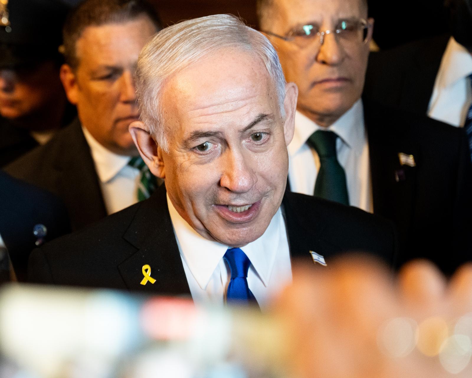 Israel Prime Minister Benjamin Netanyahu (a.k.a. Bibi Netanyahu) speaking with the press at the U.S. Capitol in Washington, D.C. (Photo by Michael Brochstein/Sipa USA) Photo: Michael Brochstein/SIPA USA